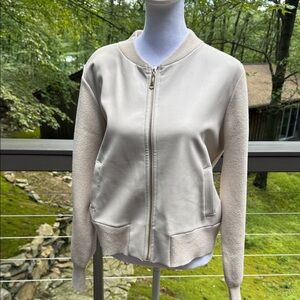 Cynthia Rowley Beige Sweater Faux Leather Bomber Jacket